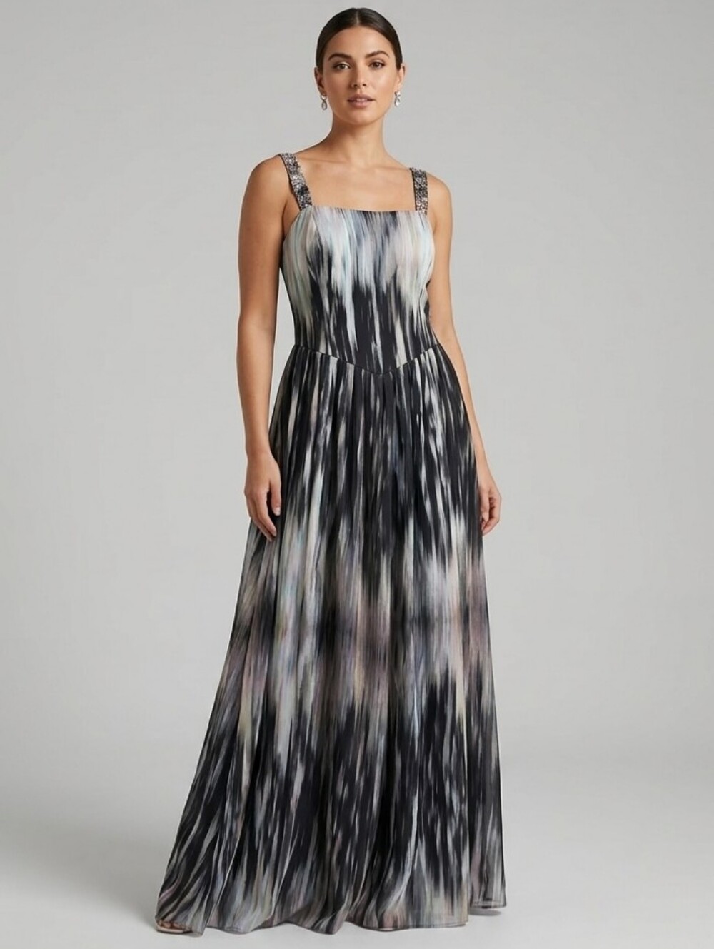 Ted Baker Pleated Watercolor Midi Dress with Rose-Gold Zip | Size 5 (US 10/12)